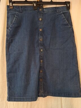 Laura Scott Blue Denim Skirt with Branded Waistband